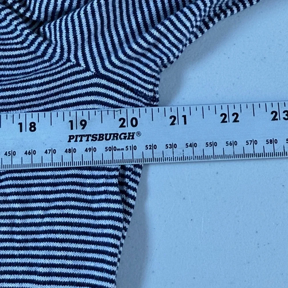 J. McLaughlin‎ Shirt Womens L Large Blue White Stripe Cashmere Blend Scallop Hem
